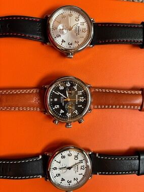 Shinola Runwell Men’s Watch Lot – 2 Sub-Second + 1 Chronograph – Leather Straps